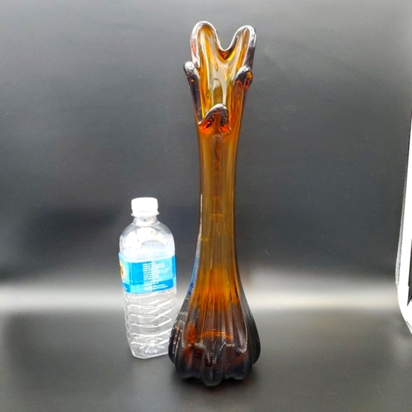 Retro Five Finger Pulled Glass Vase Rootbeer Amber 39cm Taiwan - Picture 1 of 10